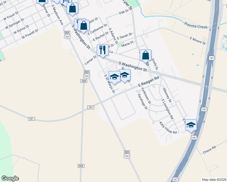 map of restaurants, bars, coffee shops, grocery stores, and more near 100 Tj Pfeil Lane in Beeville
