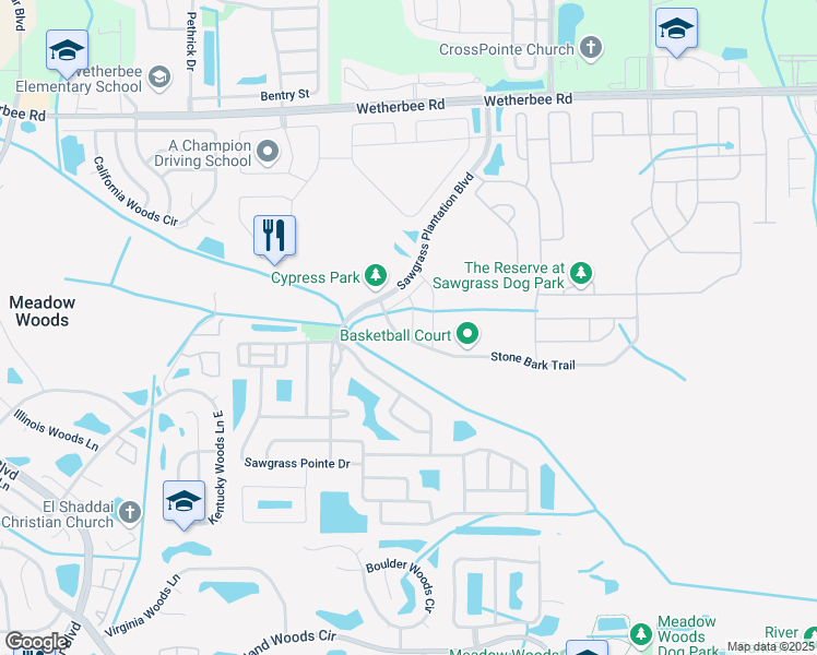 map of restaurants, bars, coffee shops, grocery stores, and more near 12102 Scrub Palm Lane in Orlando