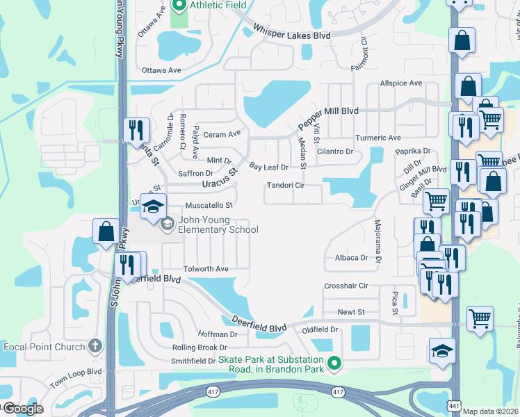 map of restaurants, bars, coffee shops, grocery stores, and more near 2787 Burwood Avenue in Orlando