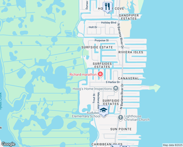map of restaurants, bars, coffee shops, grocery stores, and more near 1560 Tarpon Street in Merritt Island