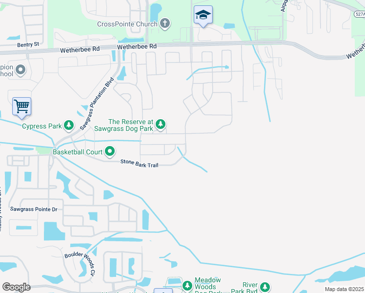 map of restaurants, bars, coffee shops, grocery stores, and more near 12324 Stone Bark Trail in Orlando