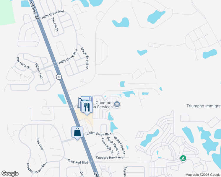 map of restaurants, bars, coffee shops, grocery stores, and more near 16406 Citrus Parkway in Clermont