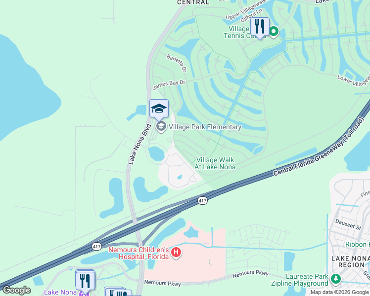 map of restaurants, bars, coffee shops, grocery stores, and more near 12040 Talitha Lane in Orlando
