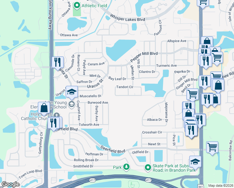 map of restaurants, bars, coffee shops, grocery stores, and more near 12300 Garni Court in Orlando