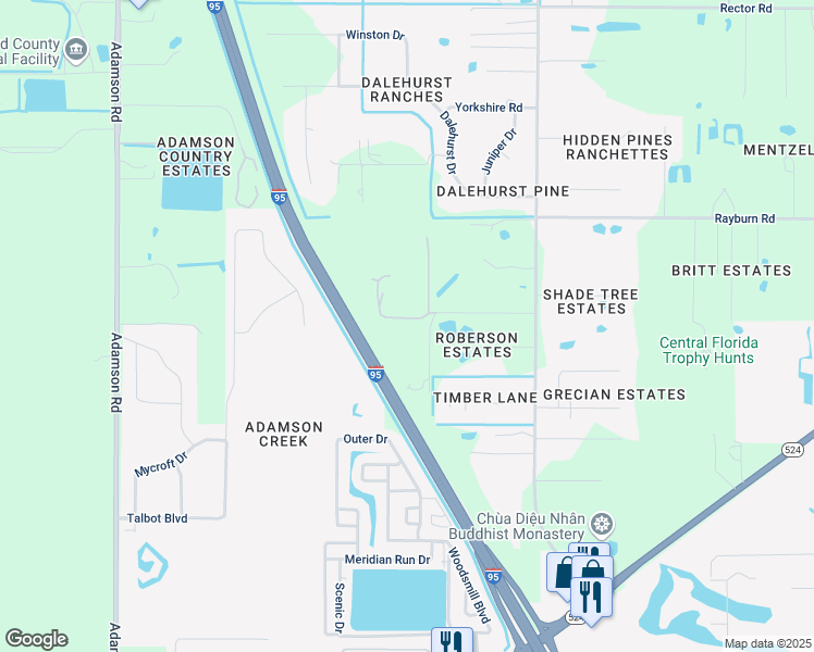 map of restaurants, bars, coffee shops, grocery stores, and more near 1570 Hidden Wood Road in Cocoa