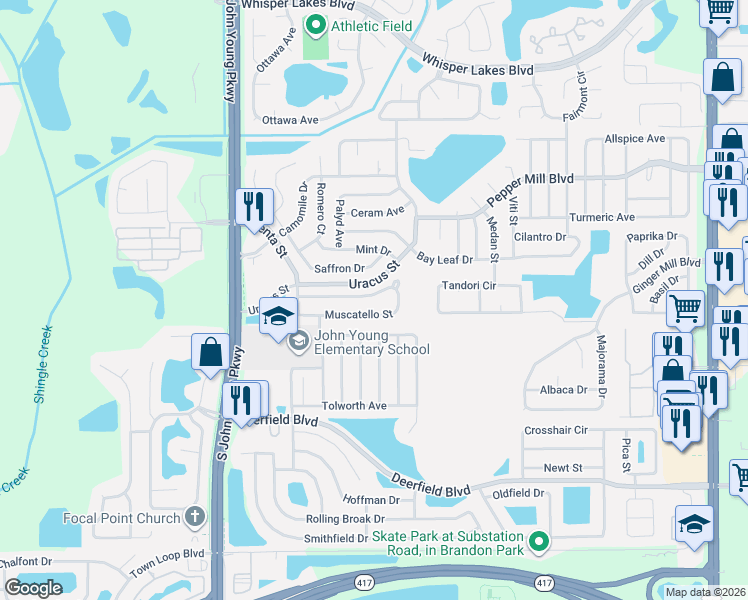 map of restaurants, bars, coffee shops, grocery stores, and more near 2661 Muscatello Street in Orlando