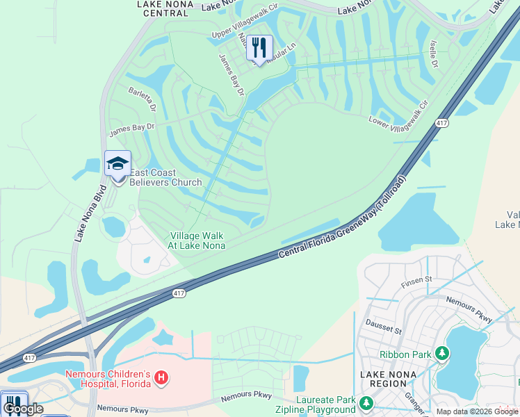 map of restaurants, bars, coffee shops, grocery stores, and more near 12298 Regal Lily Lane in Orlando