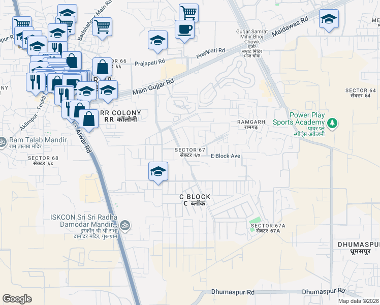 map of restaurants, bars, coffee shops, grocery stores, and more near in Gurugram