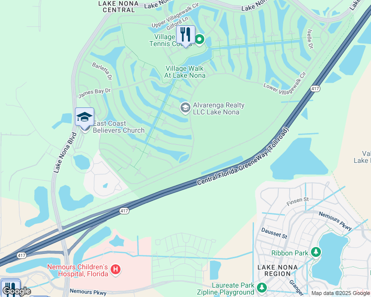map of restaurants, bars, coffee shops, grocery stores, and more near 12298 Regal Lily Lane in Orlando