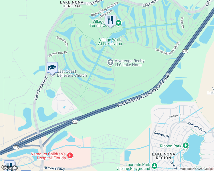 map of restaurants, bars, coffee shops, grocery stores, and more near 12298 Regal Lily Lane in Orlando