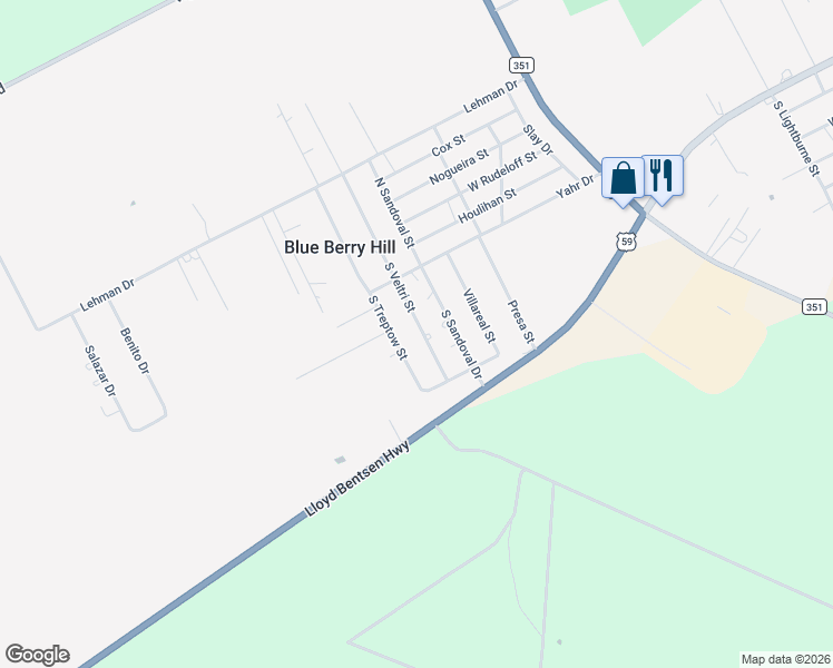 map of restaurants, bars, coffee shops, grocery stores, and more near 185 South Veltri Street in Beeville