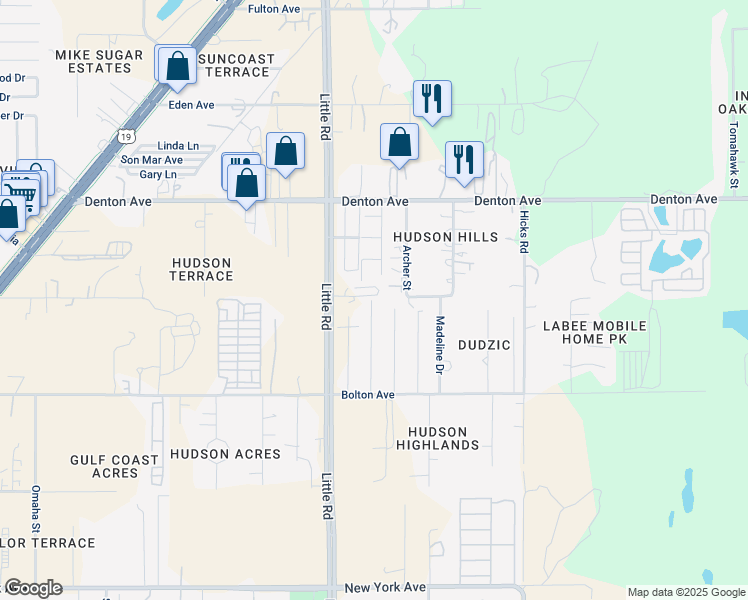 map of restaurants, bars, coffee shops, grocery stores, and more near 15724 Charmwood Drive in Hudson