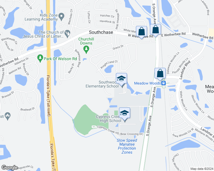 map of restaurants, bars, coffee shops, grocery stores, and more near 12643 Greco Drive in Orlando