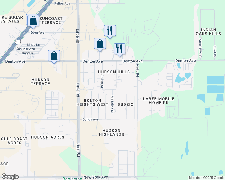 map of restaurants, bars, coffee shops, grocery stores, and more near 15798 Madeline Drive in Hudson