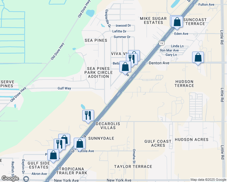 map of restaurants, bars, coffee shops, grocery stores, and more near 15731 Villa Drive in Hudson