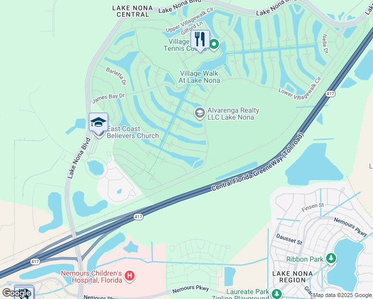 map of restaurants, bars, coffee shops, grocery stores, and more near Regal Lily Lane in Orlando