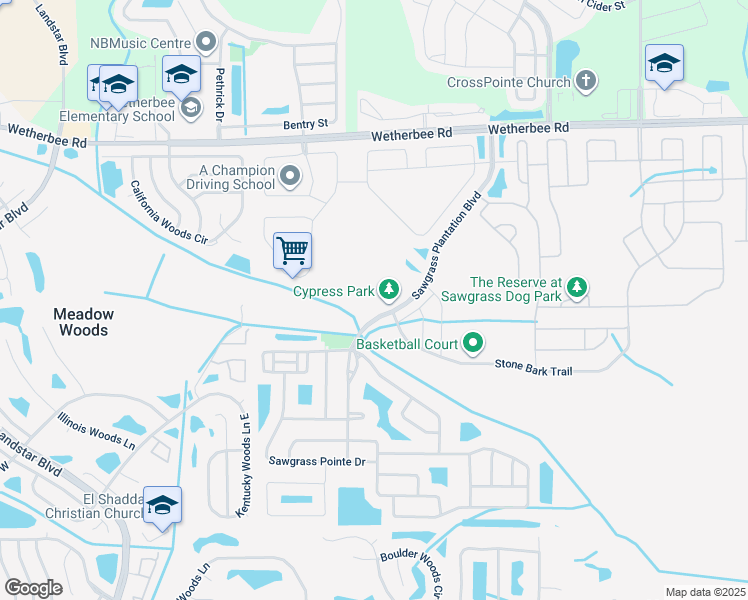map of restaurants, bars, coffee shops, grocery stores, and more near 12408 Sawgrass Plantation Boulevard in Orlando