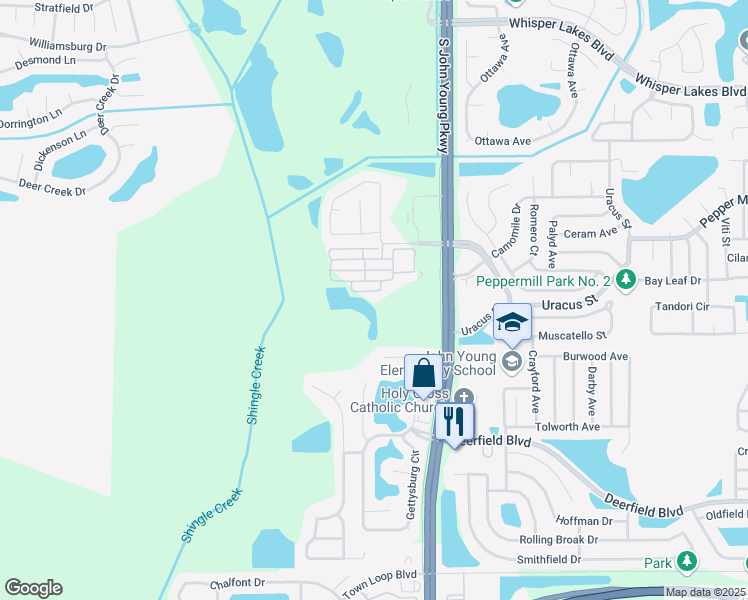map of restaurants, bars, coffee shops, grocery stores, and more near 12331 Appomatox Dr in Orlando