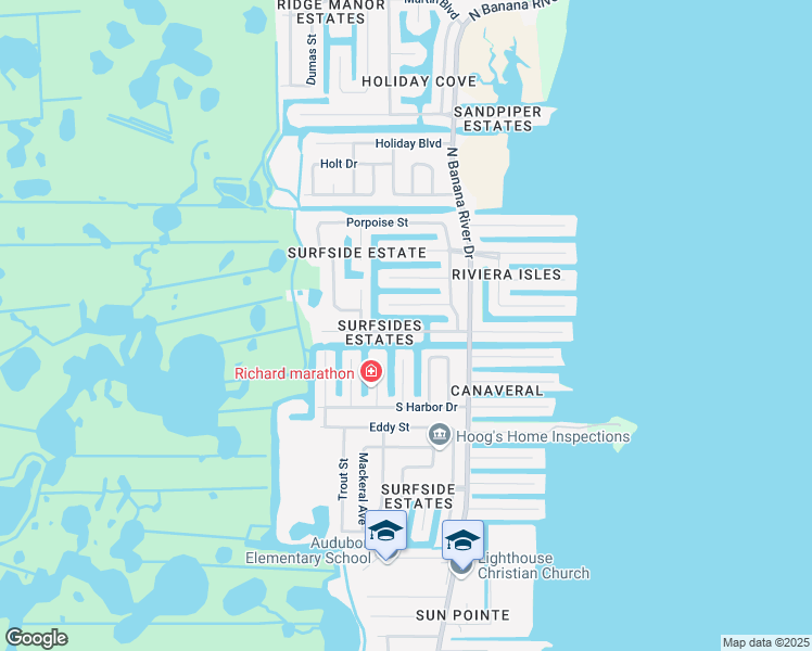 map of restaurants, bars, coffee shops, grocery stores, and more near 1535 West Central Avenue in Merritt Island