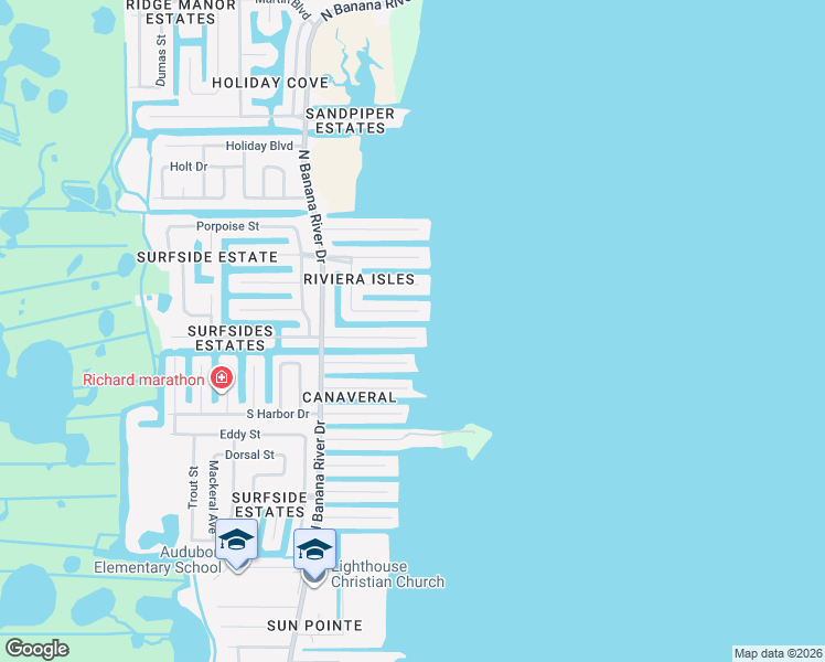 map of restaurants, bars, coffee shops, grocery stores, and more near 1757 East Central Avenue in Merritt Island