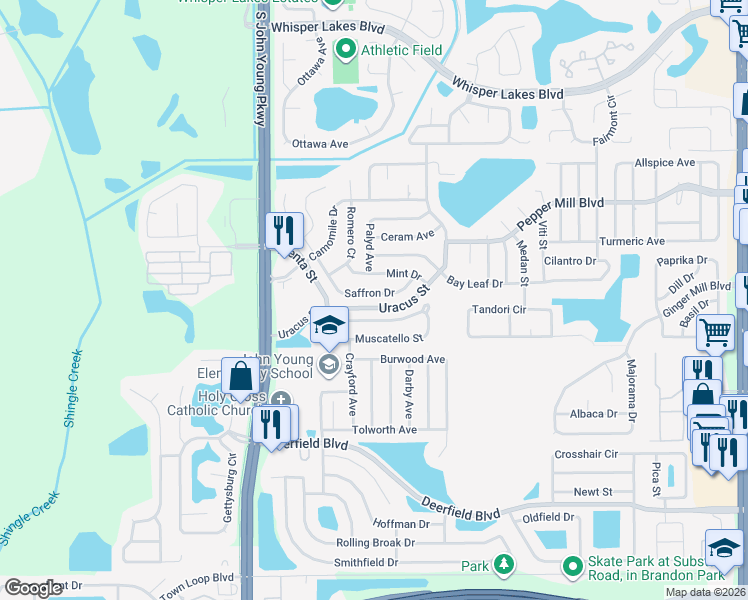 map of restaurants, bars, coffee shops, grocery stores, and more near 2636 Muscatello Street in Orlando