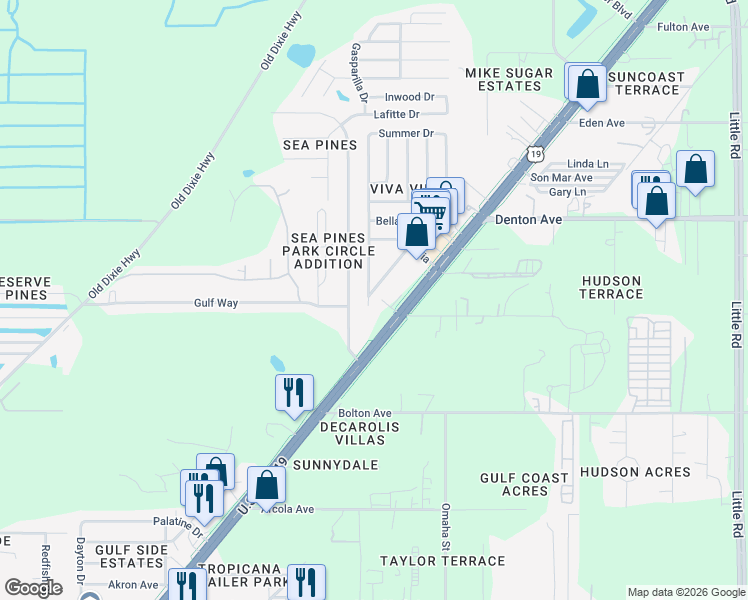 map of restaurants, bars, coffee shops, grocery stores, and more near 15731 Villa Drive in Hudson