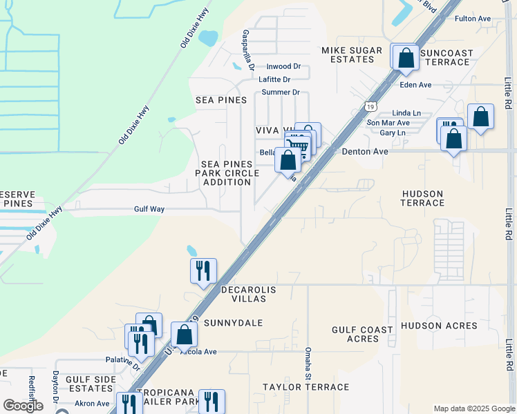 map of restaurants, bars, coffee shops, grocery stores, and more near 15738 Villa Drive in Hudson