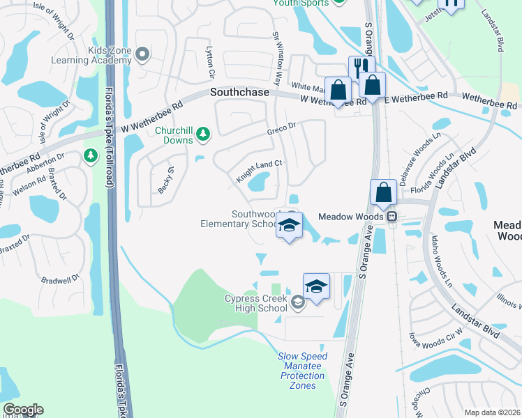 map of restaurants, bars, coffee shops, grocery stores, and more near 12643 Greco Drive in Orlando