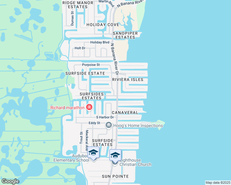 map of restaurants, bars, coffee shops, grocery stores, and more near 1585 West Central Avenue in Merritt Island