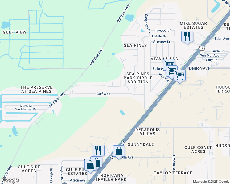 map of restaurants, bars, coffee shops, grocery stores, and more near 8213 Gulf Way in Hudson