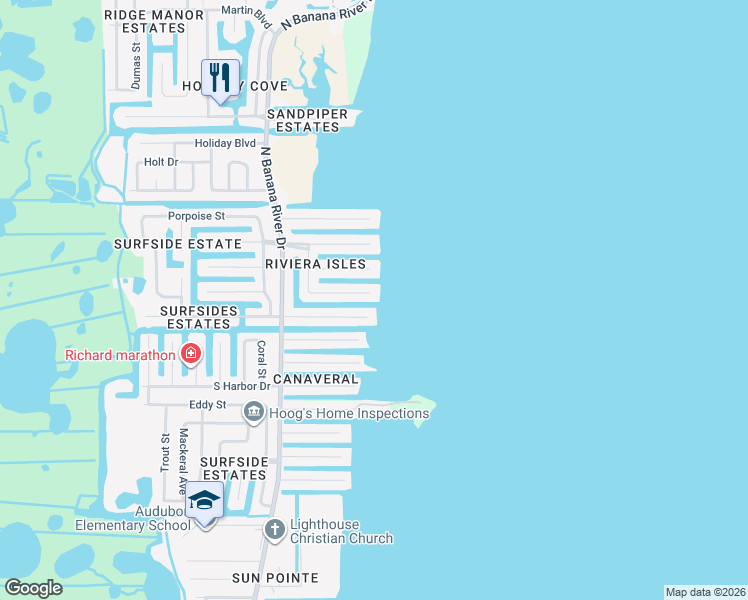 map of restaurants, bars, coffee shops, grocery stores, and more near 1770 Rochelle Parkway in Merritt Island