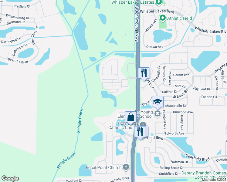 map of restaurants, bars, coffee shops, grocery stores, and more near 12228 Triton Lane in Orlando