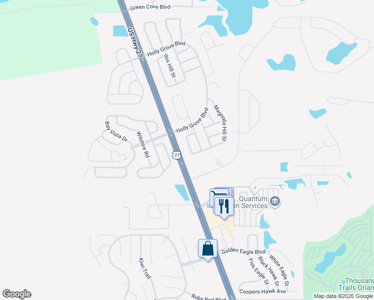 map of restaurants, bars, coffee shops, grocery stores, and more near 16032 Magnolia Hill Street in Clermont
