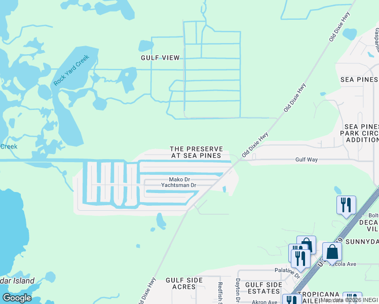 map of restaurants, bars, coffee shops, grocery stores, and more near 7517 Gulf Way in Hudson