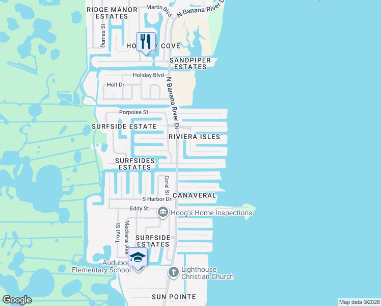 map of restaurants, bars, coffee shops, grocery stores, and more near 1665 Westport Road in Merritt Island