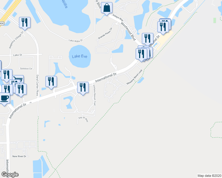 map of restaurants, bars, coffee shops, grocery stores, and more near 6613 Mission Club Boulevard in Orlando
