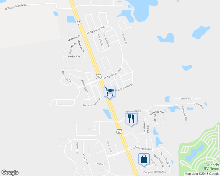 map of restaurants, bars, coffee shops, grocery stores, and more near 16040 Magnolia Hill Street in Clermont