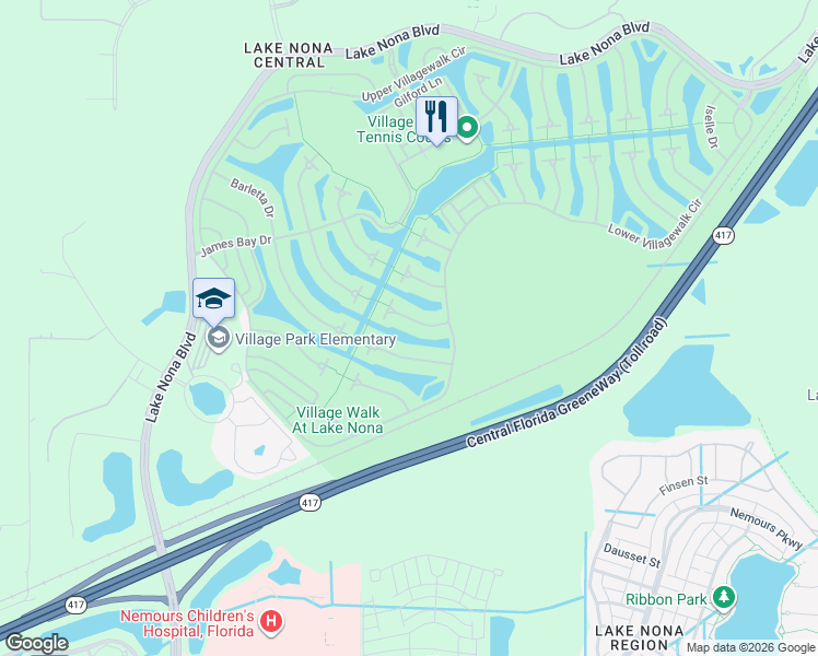 map of restaurants, bars, coffee shops, grocery stores, and more near 12279 Pescara Lane in Orlando