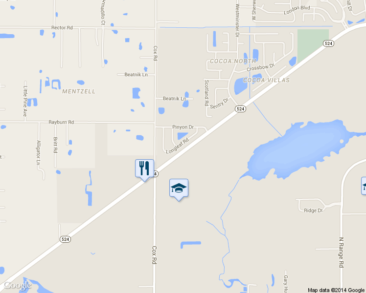 map of restaurants, bars, coffee shops, grocery stores, and more near 1839 Longleaf Rd in Cocoa