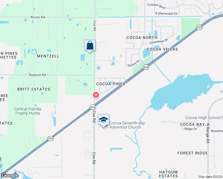 map of restaurants, bars, coffee shops, grocery stores, and more near 1839 Longleaf Road in Cocoa
