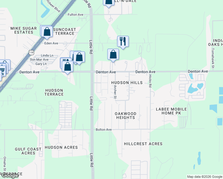 map of restaurants, bars, coffee shops, grocery stores, and more near 15821 Archer Street in Hudson