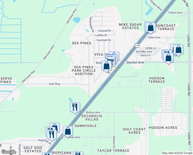 map of restaurants, bars, coffee shops, grocery stores, and more near 15821 Adobe Drive in Hudson