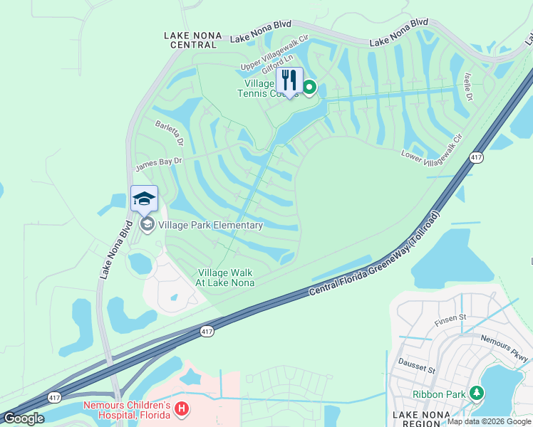 map of restaurants, bars, coffee shops, grocery stores, and more near 12224 Pescara Lane in Orlando