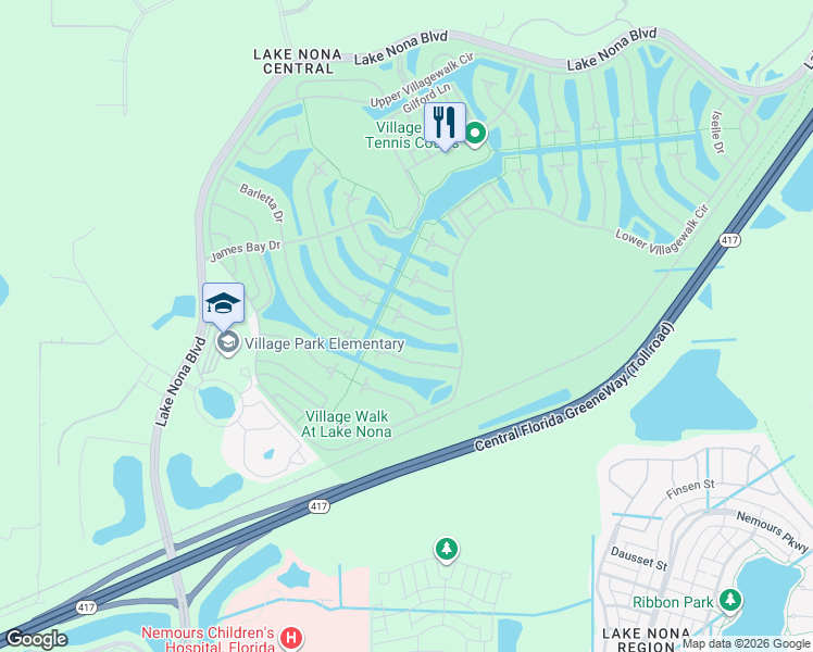 map of restaurants, bars, coffee shops, grocery stores, and more near 12224 Pescara Lane in Orlando