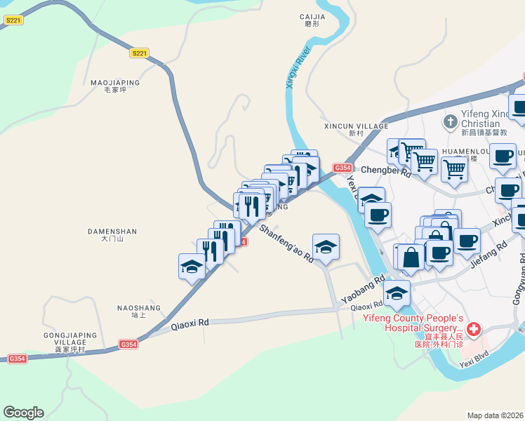 map of restaurants, bars, coffee shops, grocery stores, and more near in Yichun