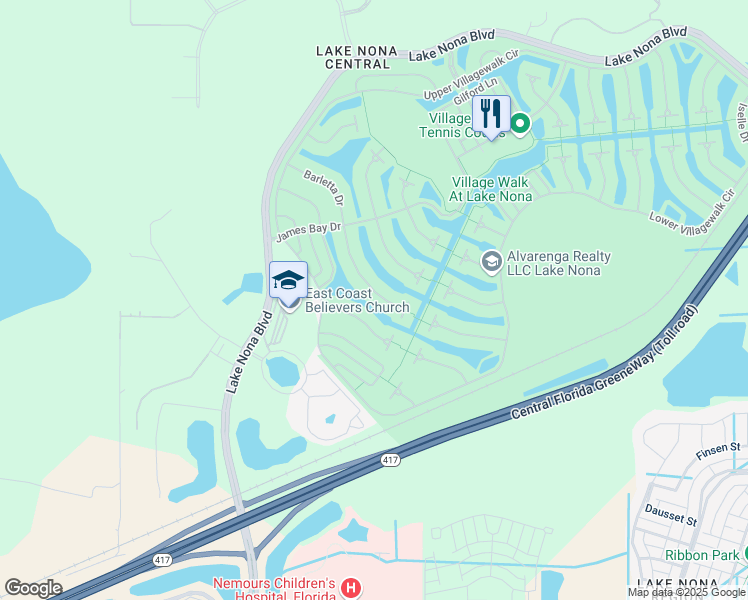 map of restaurants, bars, coffee shops, grocery stores, and more near 12032 Autumn Fern Lane in Orlando