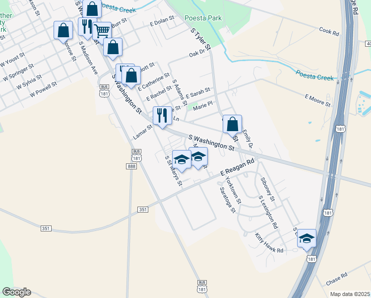 map of restaurants, bars, coffee shops, grocery stores, and more near 1700 Mayfair Drive in Beeville