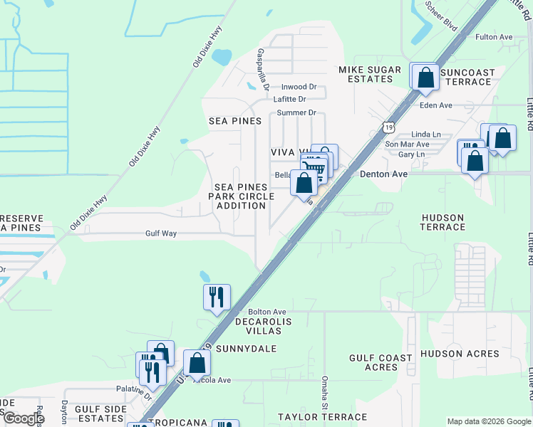 map of restaurants, bars, coffee shops, grocery stores, and more near 15825 Villa Drive in Hudson