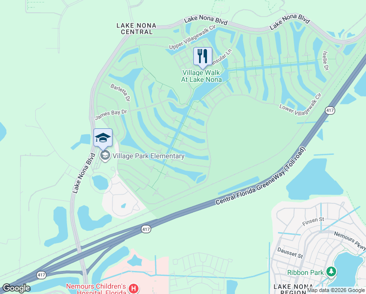 map of restaurants, bars, coffee shops, grocery stores, and more near 12224 Pescara Lane in Orlando