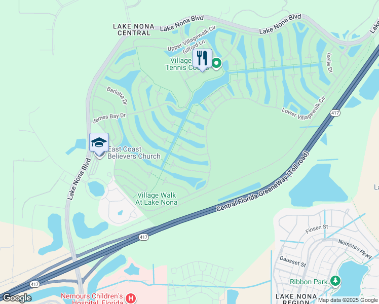 map of restaurants, bars, coffee shops, grocery stores, and more near Pescara Lane in Orlando